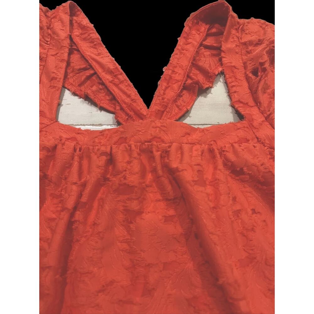 Lauren Conrad Flocked Ruffle Sleeveless Tank Top 3X Women's Shirt Spanish Coral - Picture 4 of 16